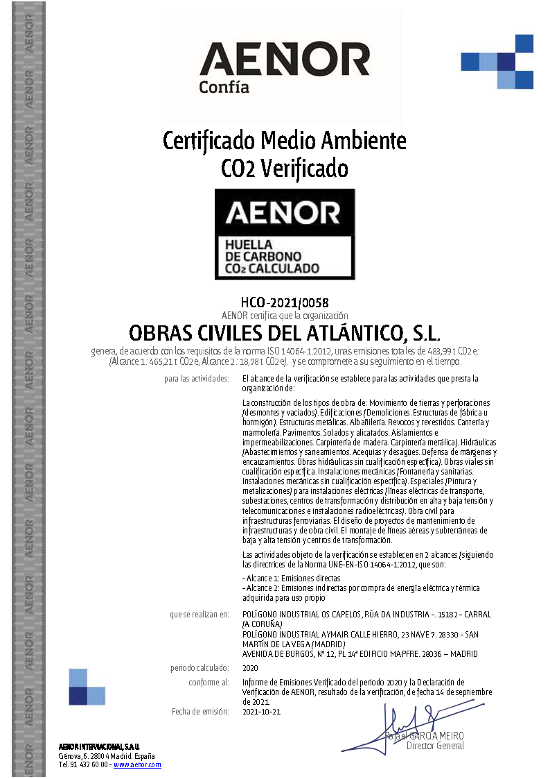 17. OCA CDO AENOR VERIFICACION HUELLA CARBONO HCO 2021 0058 21.10.21