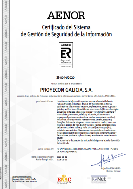 TEMPO CONSULTORES colabora con PROYECON GALICIA en la certificación ISO 27001.